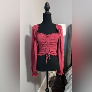 Women’s Forever 21 Ruffled Long Sleeve Milkmaid Crop Top